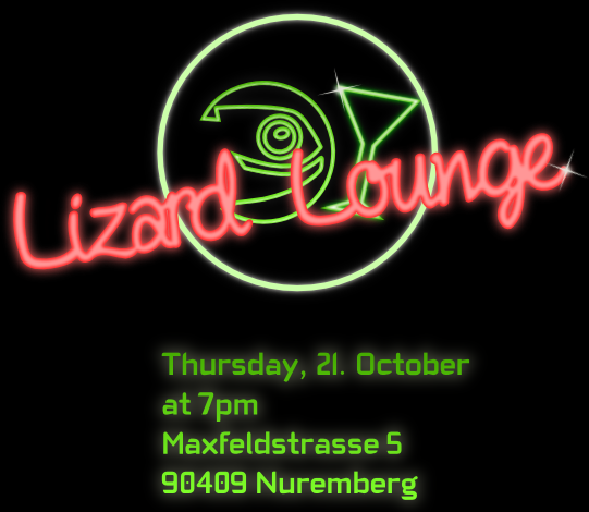 The conference social event takes place at the 21. Octover, 19:00 in the Lizard Lounge at Maxfeldstrasse 5, 90409 Nürnberg
