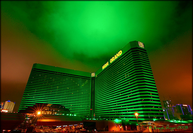 Image of green clouds above a building in Las Vegas
