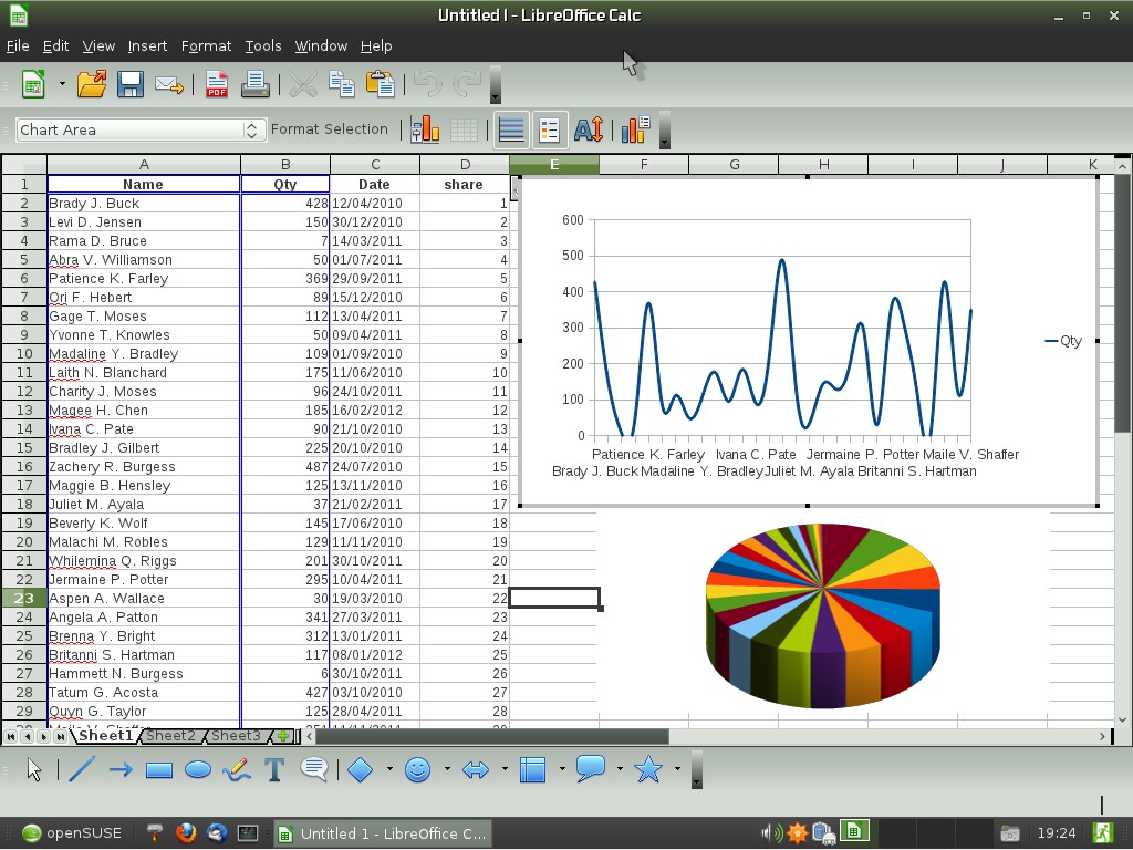 LibreOffice Calc on XFCE in openSUSE 11.4