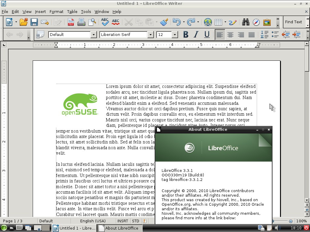 LibreOffice Writer on LXDE in openSUSE 11.4
