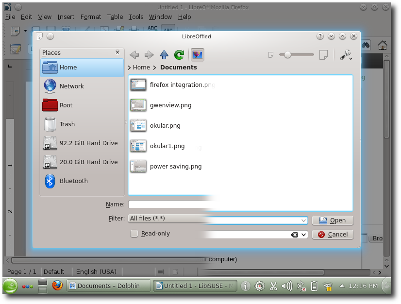 LibreOffice and Firefox use KDE file dialogs
