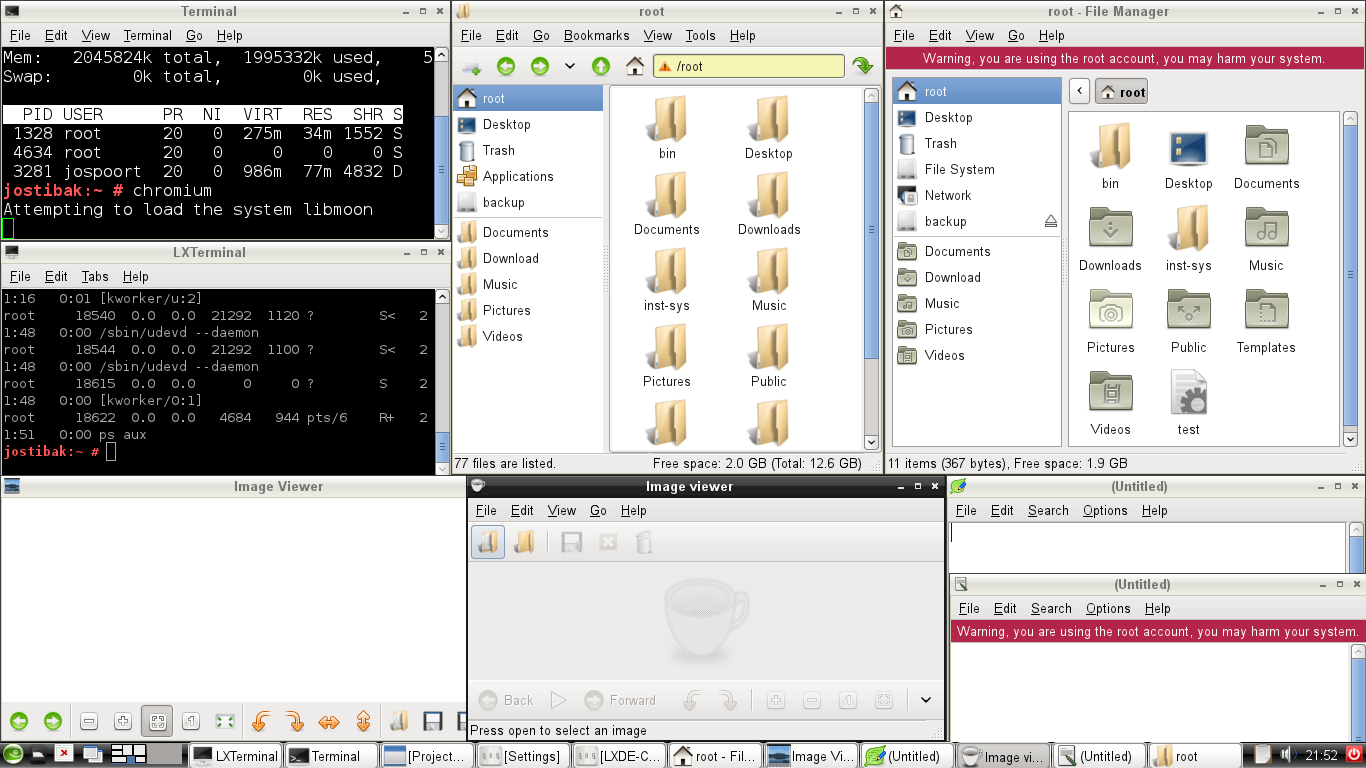 showing XFCE and LXDE apps side by side (in LXDE)