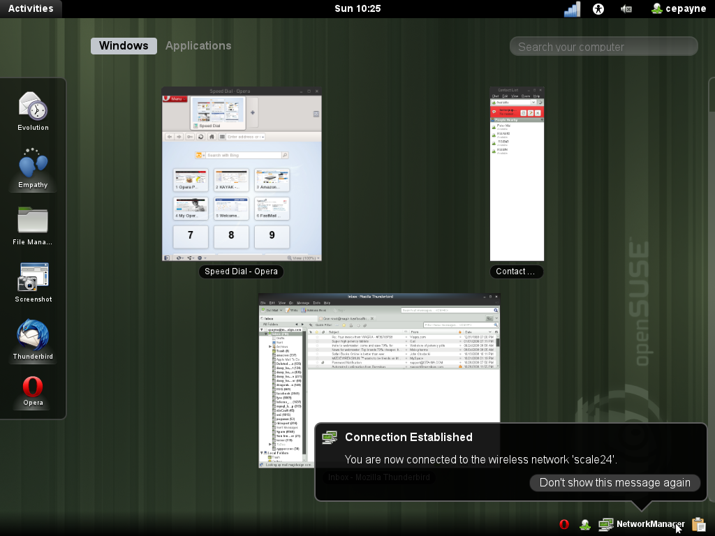 gnome shell showing several windows